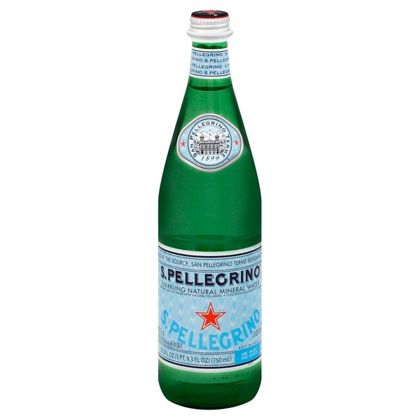 San Pellegrino Sparkling Natural Mineral Water in a glass bottle
