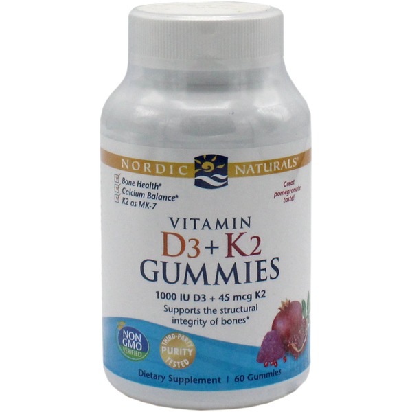 Nordic Naturals Gummies 1000 IU (25 mcg) D3 + 45 mcg K2 as MK-7 per 1 gummy Vitamin D3 + K2