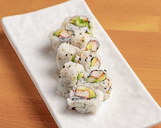 A plate of California roll sushi